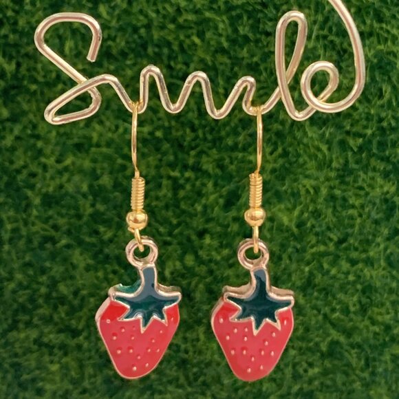 Strawberry Earring, Fruit Earring, Funny Food Earring, Berry Earring, Gift Idea - Picture 2 of 4